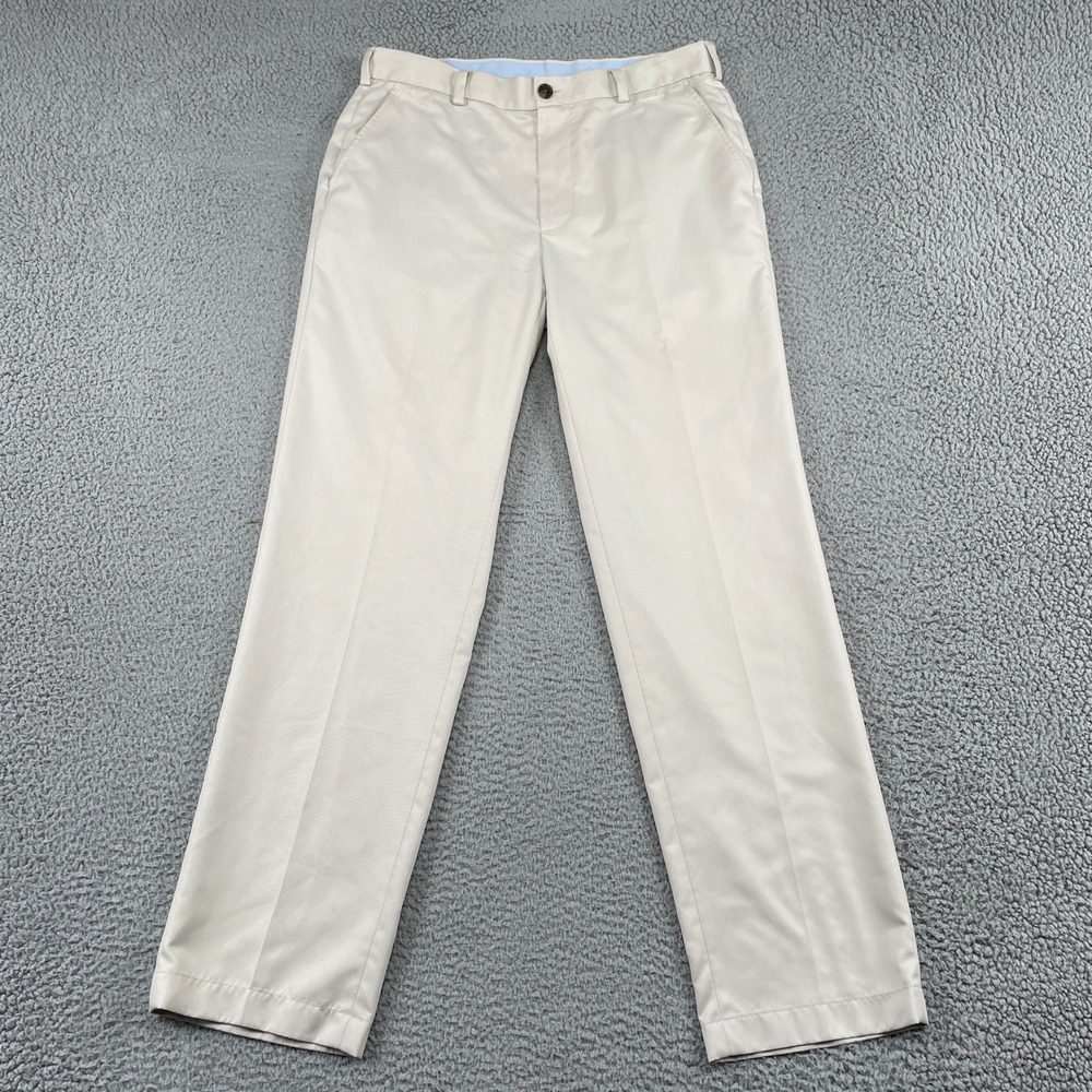 Brooks Brothers Pants Mens 34/32 Beige 346 Dress Flat Front Straight Polyester